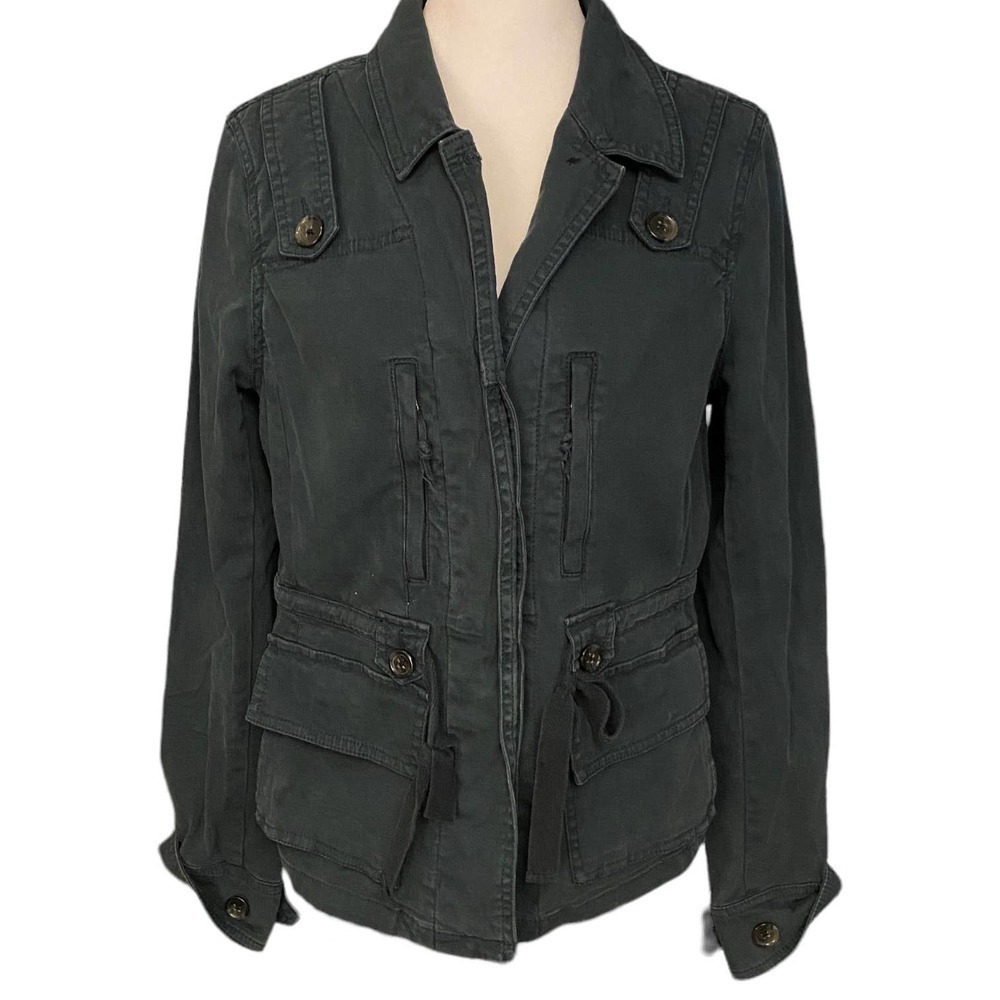 anthro Hei Hei Cargo Canvas Utility Jacket Military Long Sleeve Blue Size 6